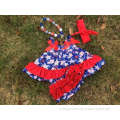 2015 new baby boutique grils 4th of July Patriotic swing outfits with matching necklace and bows set